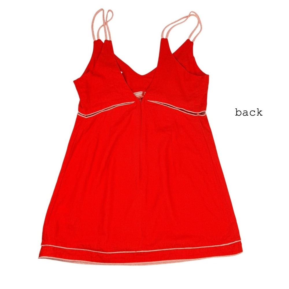 BlueSteel Red Linen Blend Mini Dress V-Neck‎ Cut-Out Strappy Summer Size G - Picture 2 of 8